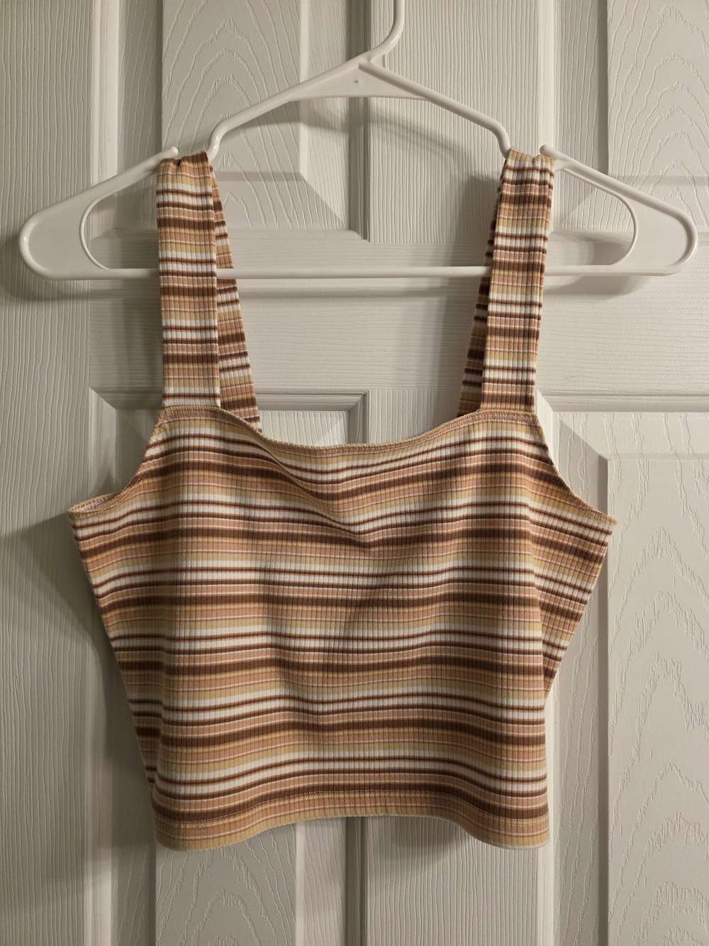 Striped Ribbed Square-Neck Crop Top